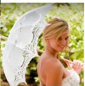 Vintage dentelle blanche Parasol parapluie pour fête de mariage mariée latte dentelle à la main parapluie parapluies de mariage blanc broder plage2342113