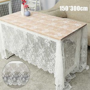 Nappe de table en dentelle blanche Vintage décor de fête de mariage couverture translucide tissu brodé pour la maison 150*300cm 211103