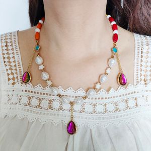 Vintage blanc perle breloques chaîne collier tour de cou y2k esthétique violet goutte d'eau pendentif perles en bois dames filles femmes bijoux accessoires fête des mères cadeau