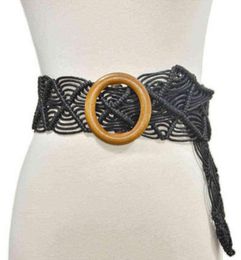 Vintage larges Bohemian ceintures pour femmes Round Boucle en bois Woven Traided Coron ceinture femelle CORCHET CROCHET Boho Robe