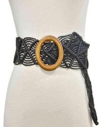 Винтажные широкие богемные ремни для женщин с круглой деревянной пряжкой, тканый плетеный веревочный ремень, женский повседневный крючком, платье в стиле бохо, пояс 1 шт. G25537353