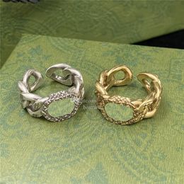 Anillos con letras entrelazadas de cuerda Vintage, anillo de plata dorada de diseñador para mujer, joyería de personalidad Anello de tamaño abierto con Box265Z
