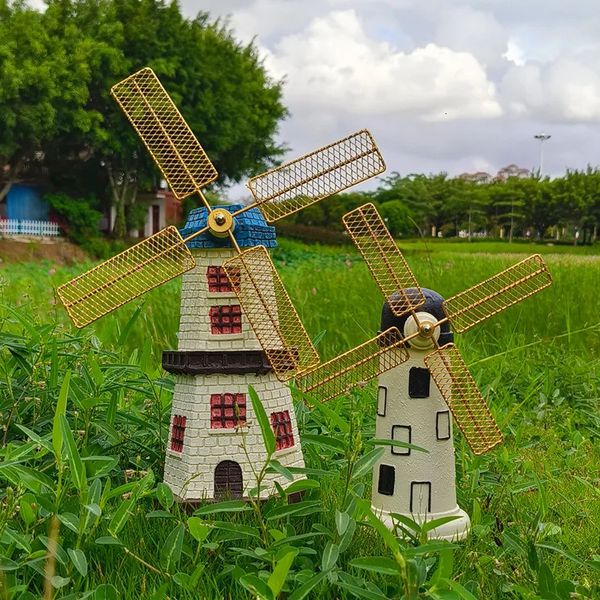 Adornos de molino de viento Vintage, decoración de molino de viento de resina para jardín, modelo de construcción al aire libre, escultura, artesanía de paisaje de jardín 240119