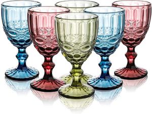 Vintage wijncocktail glazen bekers gouden rand multi gekleurd glaswerk bruiloft feest groen blauw paars roze bekers 10oz FY5509 0110