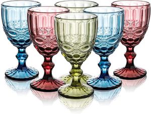 Copas de copa de cóctel de vino vintage Borde dorado Cristalería multicolor Fiesta de bodas Verde Azul Púrpura Rosa Copas 10 oz FY5509