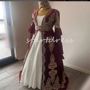 Vintage Wijnrode Marokkaanse Trouwjurk 2024 Lange Mouwen Kralen Gelinlik Islamitische Moslim Fluwelen Arabische Dubai Bruidsjurken Elegant Robe De Mariage Vestios Novias
