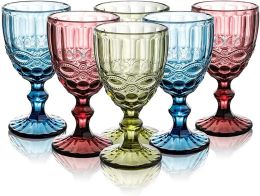 Copas de vidrio con cola de vino vintage Copa de vino con diseño de diamante Borde dorado Cristalería multicolor Fiesta de bodas Verde Azul Púrpura Gris Copas 10 oz L003