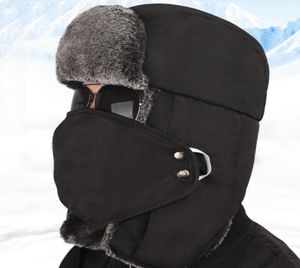 Vintage Winter Katoenen bont hoed Bomber Hats voor mannen Women houden warme oorflap dikker balaclava schedel ski -petten met masker unisex trappe2316678