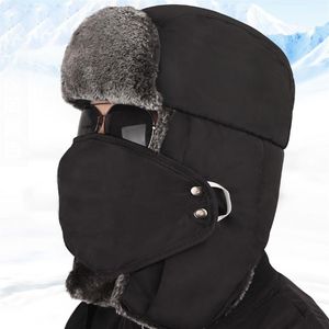 Vintage Winter Katoen Bontmuts Bomber Hoeden voor Mannen Vrouwen Warm Houden Oorklep Dikker Bivakmuts Schedel Ski Caps met Masker Unisex Trappe231k