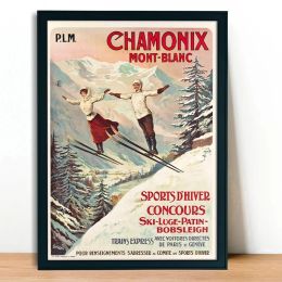 Vintage Winter Ski Horse Racing Sport Poster Canvas PEINTURE ET IMPRESS
