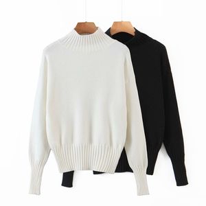 Vintage Femme Mock Neck Knit Pull Mode Dames Automne Épais Couleur Solide Tops Femme Casual Pulls à manches longues 210515