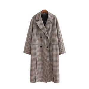 Vintage vrouw oversized houndstooth lange dikke jassen winter mode dames losse plaid jas vrouwelijke chique warme uitloper 210515