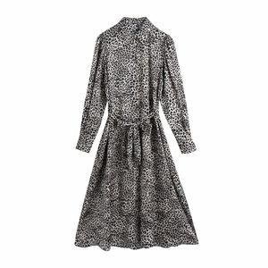 Vintage vrouw slanke luipaard satijn sjerpen jurk lente mode dames print lange es vrouwelijke elegante spleet partij 210515