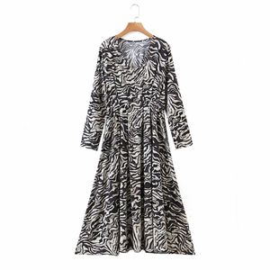 Vintage vrouw v-hals zebra print katoenen jurk lente mode dames durven lange es vrouwelijke elegante vakantie 210515