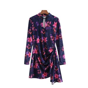 Vintage vrouw fluwelen gedrukt cheongsam jurk lente herfst elegante vrouwelijke gedrapeerde chines stijl es dames zachte 210515