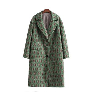 Vintage femmes mélanges lâche bouton col en V manteau 2022 printemps mode dames vert poches décontracté longues vestes femme Chic vêtements d'extérieur