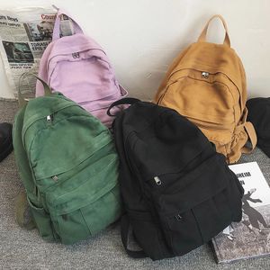 Mochila de lona Vintage para mujer, mochila escolar informal de viaje, bolso para portátil universitario mediano de moda sólida para mujer