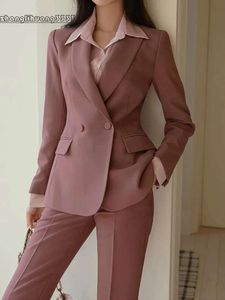 Vintage vrouwen Casual formele broekpakborsten Blaser Jackets Solid Elegant Pantalons 2 -delige vrouwelijke zakelijke broek Outfits 240127 4017