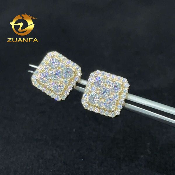 Boucles d'oreilles de la mode de femmes vintage en diamant complet boucles d'oreilles glacées 925 Silt Moissanite Cluster vis Back Oreing Bringon