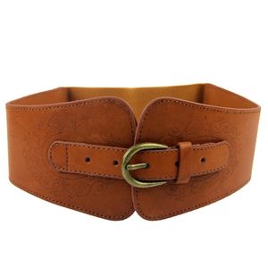 Vintage femmes Faux cuir boucle élastique large ceinture sangle couleur unie tout match ceinture taille Corset pour robe 220712