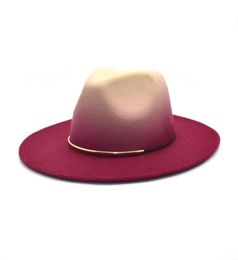 Vintage femmes Fedoras chapeaux automne hiver large bord feutre Jazz casquettes dégradé Rose pour dame Simple Panama hommes haut melon Hat6531756