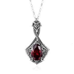 Vintage femmes grenat pendentif réel 925 en argent Sterling collier dame fête de mariage amour bijoux fins conception faite à la main cadeau 240112