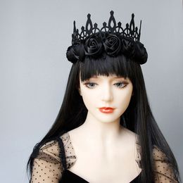 Femmes vintage têtes couronne gothique Black Crown Roses Tiara Band Band Halloween Party Cosplay Accessoire