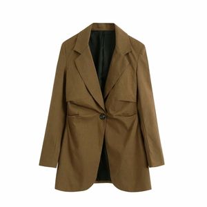 Vintage Femmes Vestes Automne Linge Doux Bureau Laydies Manteaux Marron Long Blazer Femme Veste Lâche Casual Filles Chic 210430