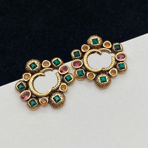 Vintage Femmes Bijoux Designer Boucle D'oreille Pour Femmes Multicolore Diamant Boucles D'oreilles De Luxe Lettre G Stud Mode Or Goujons Avec Boîte 2204017WU