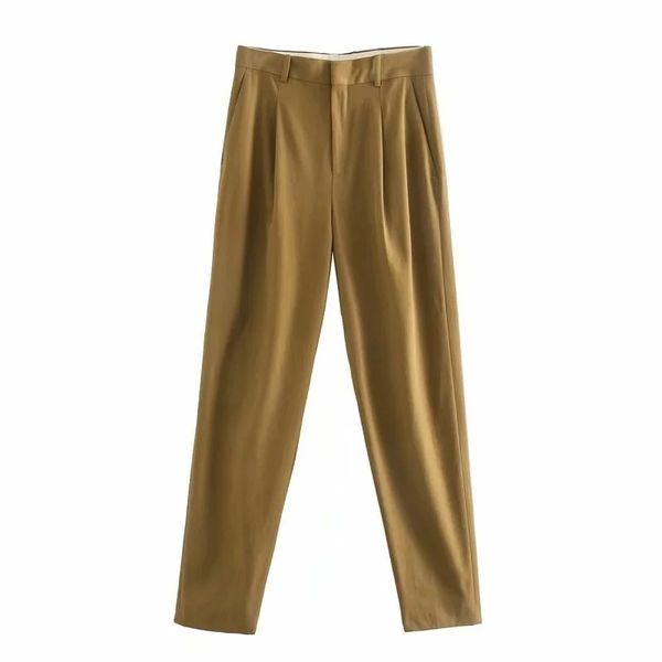 Vintage Femmes Lâche Pantalons droits Fashion Mode Long Pant Partie Femelle Pantalon Casual Filles Chic Khaki Pantalon 210427