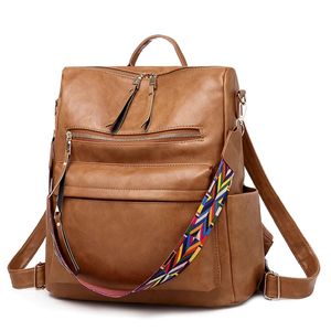 Vintage vrouwen PU Leather Backpack Hoogwaardige Grade capaciteit Travel Schouderschooltassen Mochila Women Solid Crossbody Bag A1113 242J