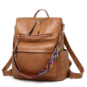 Vintage Vrouwen PU Lederen Rugzak Hoge Kwaliteit Grote Capaciteit Reizen Schouder Schooltassen Mochila Vrouwen Solid Crossbody Tas A1113249j