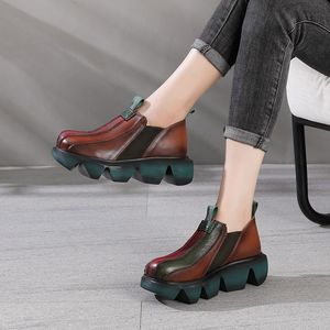 Chaussures pour femmes Vintage automne haute qualité ethnique vent couleur arc-en-ciel en cuir ceinture élastique semelle épaisse plate-forme vente directe d'usine