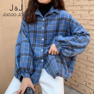 Vintage vrouwen kraag kraag blouses mode plaid gedrukt vrouwelijke elegante shirts harajuku stijl dame losse massief uitloper jas 210518