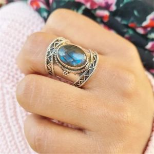 Vintage Womens Ovale Lapis Lazuli 14K Gouden Ring Mode Bohemian Stijl Ringen Voor Vrouwen Sieraden Accessoires Anillo De Mujer