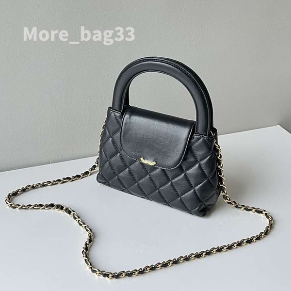 Bolsos de mano con asa superior para mujer vintage Monedero de celosía de diamantes negros con herrajes de metal dorado Bolsos de hombro con cadena Matelasse Maleta de piel de cordero