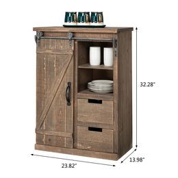 Gabinete de madera vintage Muebles de madera de muebles retro estadounidenses con 2 cajones y estantes Gabinete lateral de TV 60.5x35.5x82cm