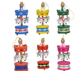 Vintage bois carrousel cheval arbre de noël pendentif suspendus ornements romantique mariage anniversaire poule fête décor enfants jouet faveurs avec boîte-cadeau décoration de fête