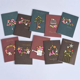 Vintage houtsnijwerk fineer kleine wenskaart dank u kaarten voor gelukkige verjaardag Moederdag kerst baby shower Invitation271G