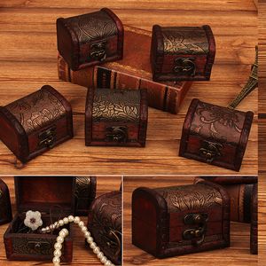 Patrón de flor de madera vintage Caja de joyería Organizador Caja de almacenamiento Mini Contenedor de madera hecho a mano DH7666