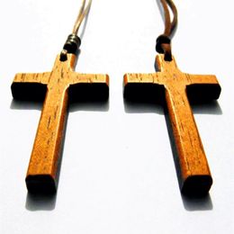 Collier pendentif croix en bois Vintage pour femmes et hommes, chaîne de pull avec croix du Christ jésus, sculpture élégante faite à la main, 12 pièces 265R