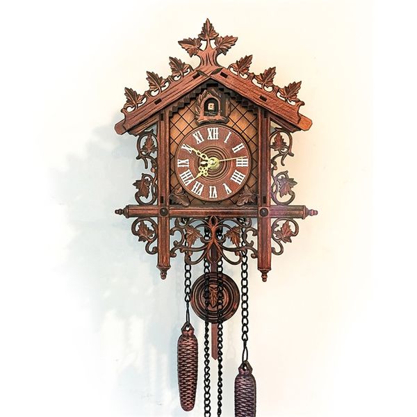 Horloge murale de coucou suspendue en bois vintage pour salon maison restaurant chambre décoration 64 v2