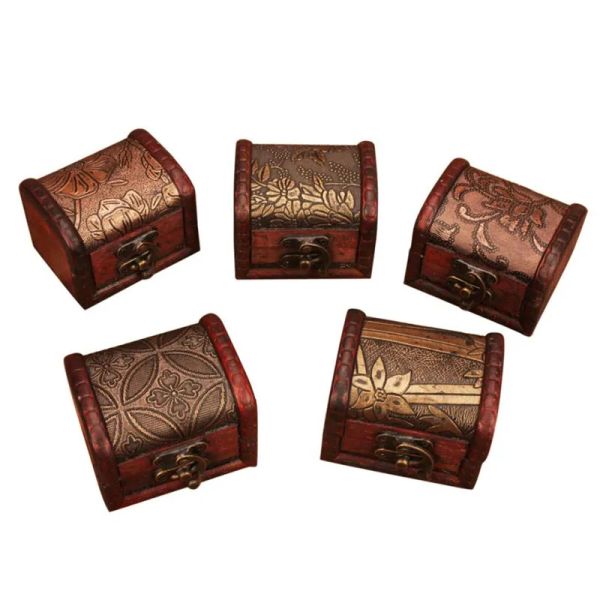 Almacenamiento de joyas de madera vintage Cofre del tesoro Caja de madera Estuches organizadores Regalos Diseño antiguo Estuche vintage