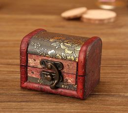 Vintage Houten Kleine Sieraden Opslag Treasure Borst Houten Doos Carrying Cases Organizer Gifts Decoratieve SN5369