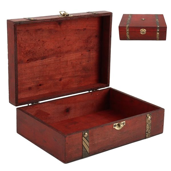 Caja de almacenamiento de cofre del tesoro de madera Vintage, caja organizadora con cerradura, Mini caja de madera plegable, contenedor de decoración para el hogar, baratija, contenedor de joyería 210705