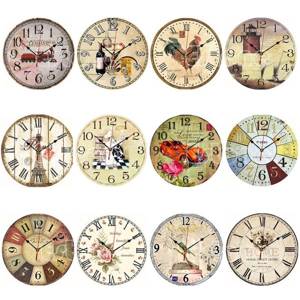 Horloge Murale Vintage en Bois Grande Cuisine Rustique Shabby Chic Maison Style Antique 201212