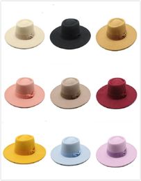 Vintage Wool Felt Jazz Fedora Chapeaux Men Femmes Habille largement Brim Panama Trilby Gentleman Forme Black Yellow Red Pink Hat3349108