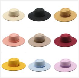 Vintage Wool Felt Jazz Fedora Chapeaux Men Femmes Habille largement Brim Panama Trilby Gentleman Forme Black Yellow Red Pink Hat2807791