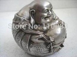 Vintage werkhandleiding theepot voor Chinese Oosterse zeldzame zeldzame Tibetaanse zilveren glimlach standbeeld van Boeddha antiek metaal