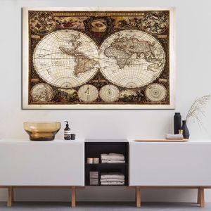 Pintura del mapa del mundo Vintage, pintura en lienzo, póster impreso de Europa, mapa antiguo, imagen de pared para sala de estar, Cuadros decorativos sin marco